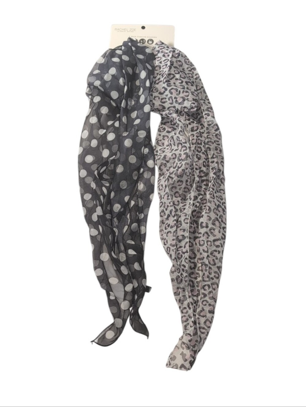 Rachel Zoe 2 Pack Fashion Scarves Black Polka Dot & Leopard Print